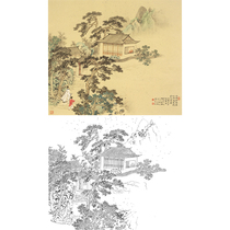 Gongbi painting white sketch manuscript Plum pastoral landscape Doufang 66*76 physical white paper print draft with color map 600T