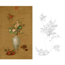 Meticulous painting drawing draft draft vase Lang Shining Wu Rui original large physical print 84*140 with color picture 712T