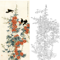 Meticulous painting drawing draft six feet flowers and birds physical hook line printed manuscript Zhou Yansheng 90*180 with color picture 623T