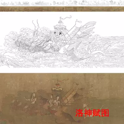 Gongbi ancient scroll white sketch manuscript Original large line drawing print draft Luo Shen Fu figure 27*573 cm No color pattern G017