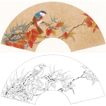  Gongbi painting white sketch background draft fan surface flowers and birds 66*33 physical white paper print draft with color map 250T