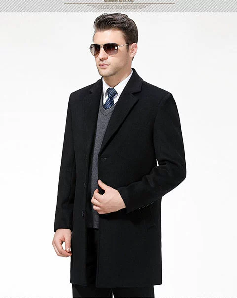 Mùa thu và mùa đông quần áo anh chàng cashmere áo kinh doanh bình thường nam trung niên len áo gió phù hợp với cổ áo khoác