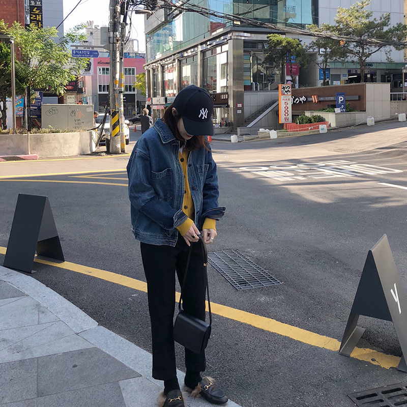 Elielim Han Fan áo len dệt kim ngắn nữ mùa thu đông 2018 mới áo len cổ lọ dài tay chữ V ao len