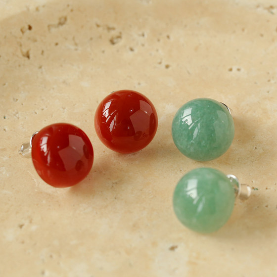 Simple red agate green aventurine 925 silver earrings niche design high-end versatile new Chinese style earrings