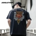 2018 Tiger Tiger thiết kế thủy triều chung thương hiệu áo thun Nhật Bản Harajuku graffiti hip-hop cotton ngắn tay BL05 áo thun nam tay ngắn đen Áo phông ngắn