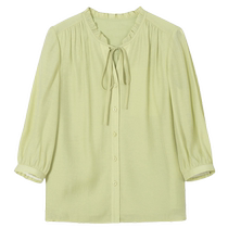 Shifanli Mint Mambo Green Lace-Up Wooden Ear Shirt 2024 Summer New Fashion Shirt Beautiful Small Shirt for Women
