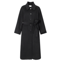 Shifanli full wool Hepburn woolen coat 2023 winter high-end black lapel long double-sided woolen coat for women