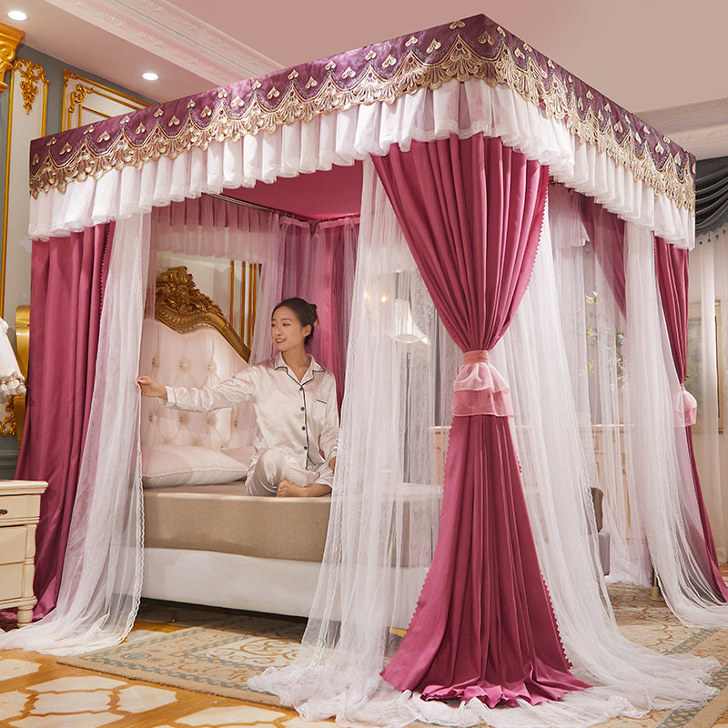 Deluxe European double - rod double - stained double - stained bedbed curtain household windshield 1 5m 1 8m princess wind