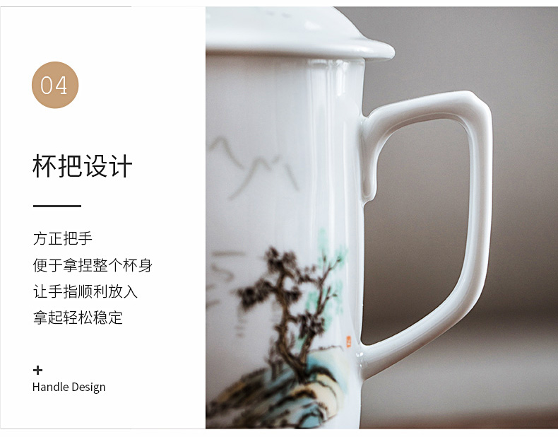 Hand made exquisite office cup of jingdezhen porcelain enamel household with cover glass ceramic cups large tea cups