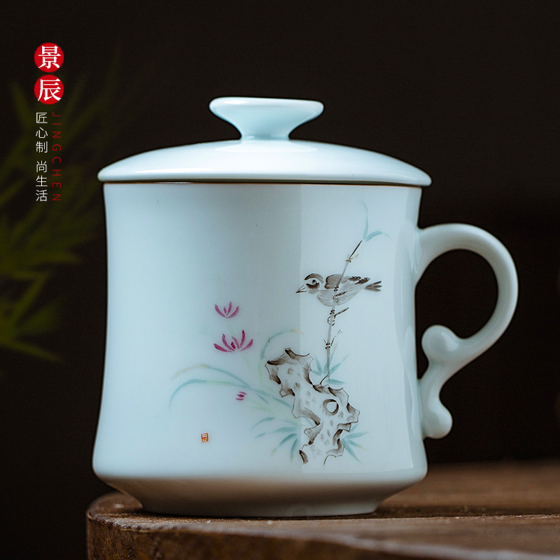 Contracted tea cup of ceramic filter cup with cover household water cup tea separation office cup kunfu tea cups