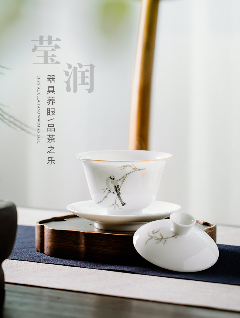 Jingdezhen ceramic kung fu tea set them hand draw three tureen teacup only a single thin body large bowl is not hot