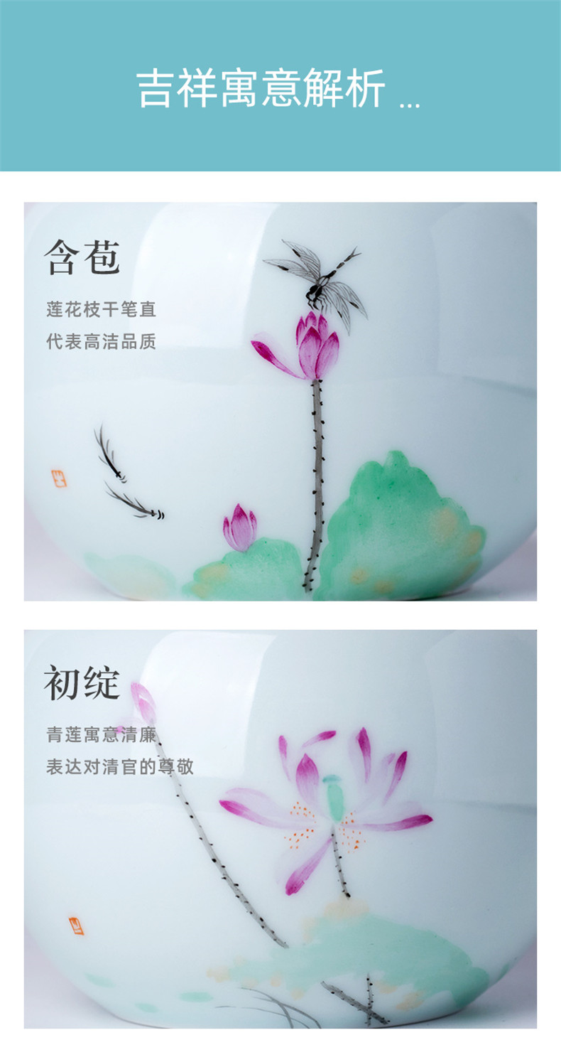 Jingdezhen pure hand - made ceramic seal pot lotus tea pot storage tanks moistureproof pure manual large tea accessories