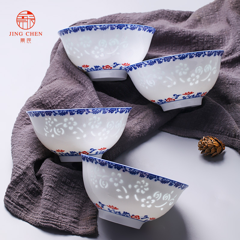Jingdezhen blue and white porcelain tableware suit exquisite dishes home wedding gifts ceramic dishes Chinese contracted tableware