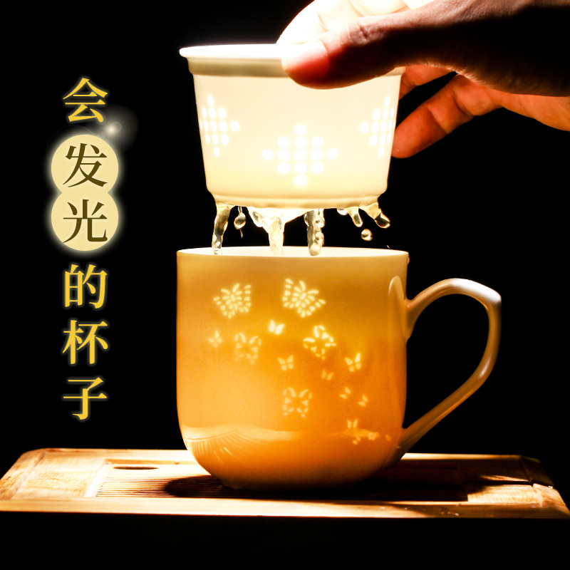 Jingdezhen ceramic cups filter cup and exquisite office cup double concentric cup tea separation filter cups with cover