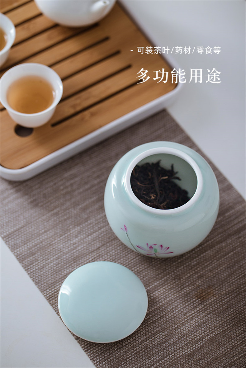 Jingdezhen pure hand - made ceramic seal pot lotus tea pot storage tanks moistureproof pure manual large tea accessories