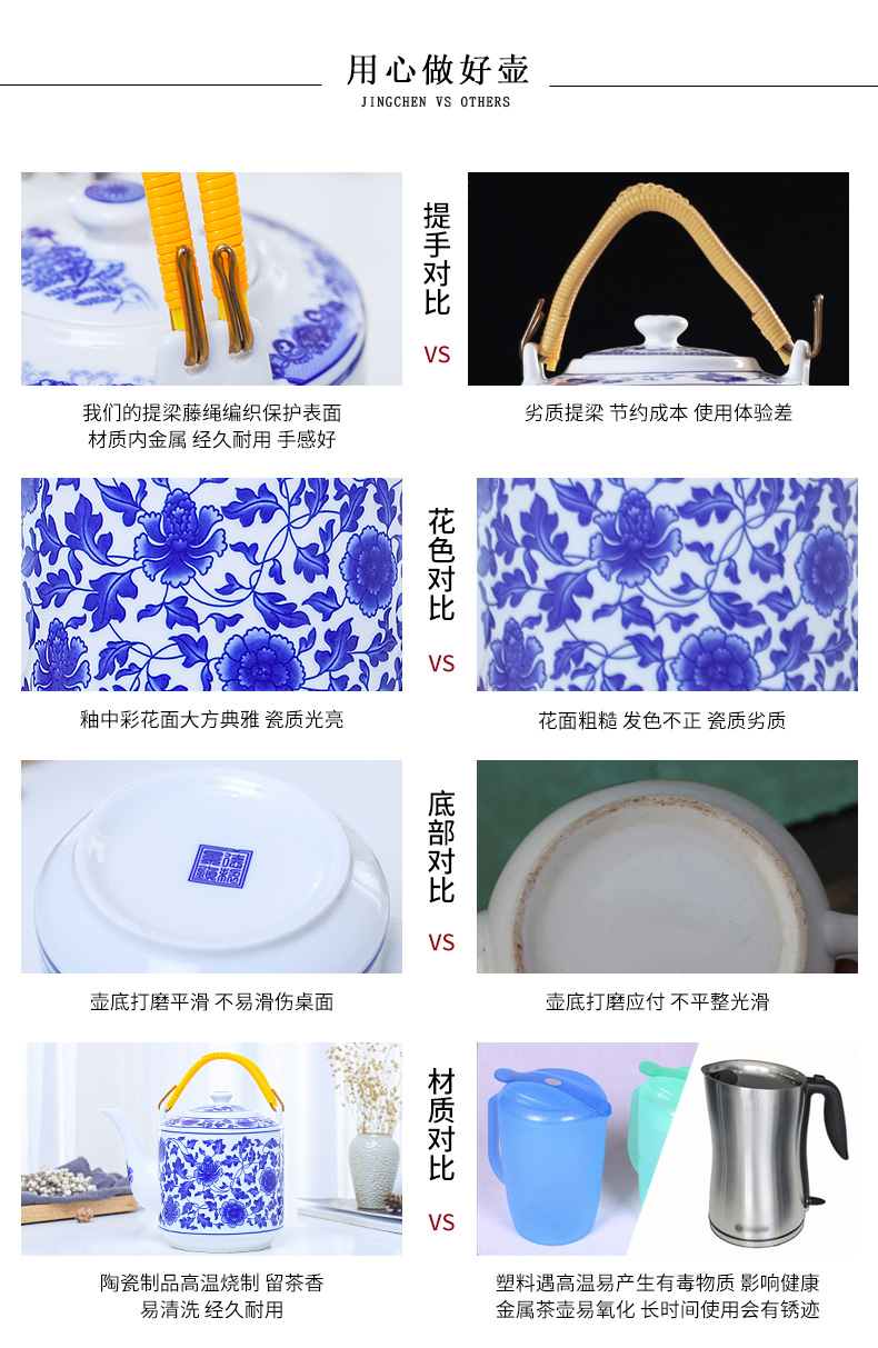 Jingdezhen ceramic teapot high - capacity cool large blue and white porcelain kettle cold old girder kettle pot of tea