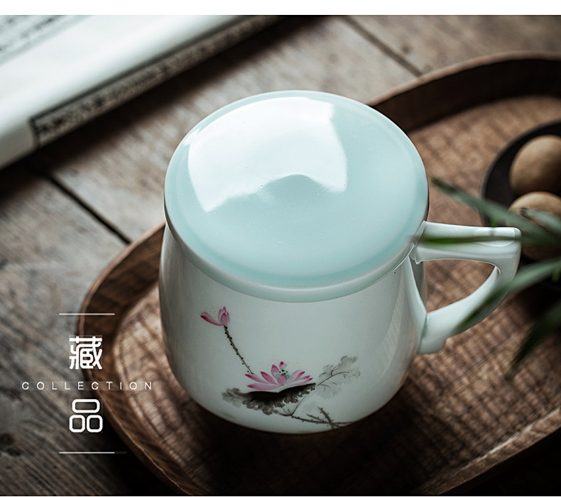 Jingdezhen ceramic filter cups with cover tea cup hand - made office cup tea separation with personal cup