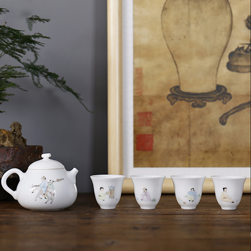 White porcelain hand - made suet jade master cup single cup small ceramic cups sample tea cup household kung fu tea sets tea pot