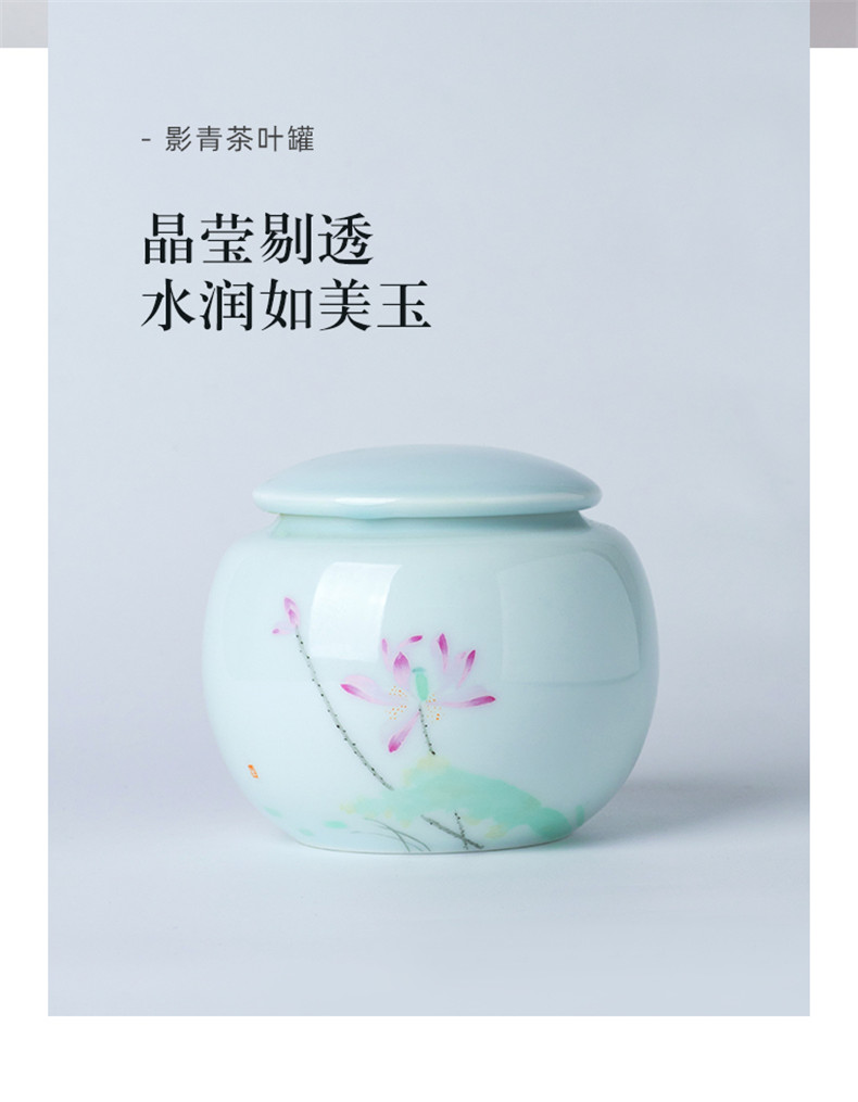 Jingdezhen pure hand - made ceramic seal pot lotus tea pot storage tanks moistureproof pure manual large tea accessories