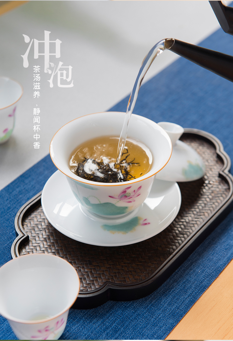 Sweet white porcelain pure hand - made tureen tea cups large single is not thin body three fort bowl kung fu tea set