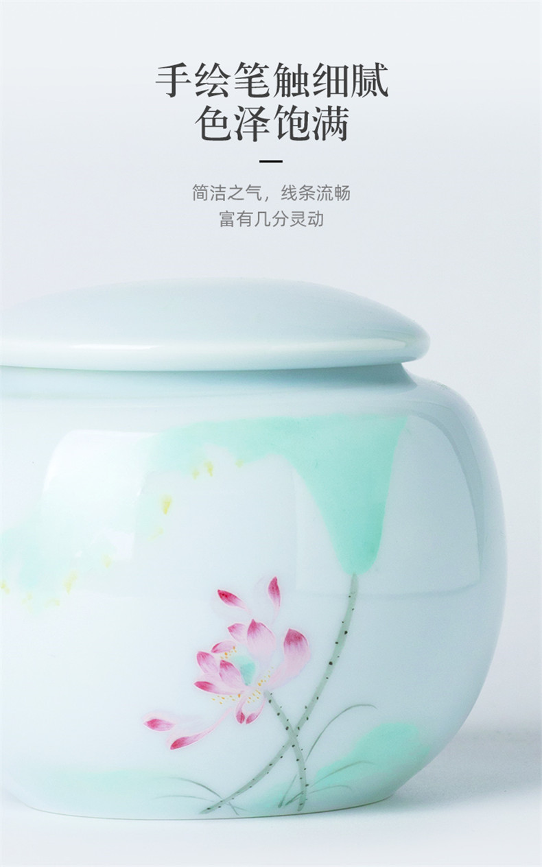 Jingdezhen pure hand - made ceramic seal pot lotus tea pot storage tanks moistureproof pure manual large tea accessories