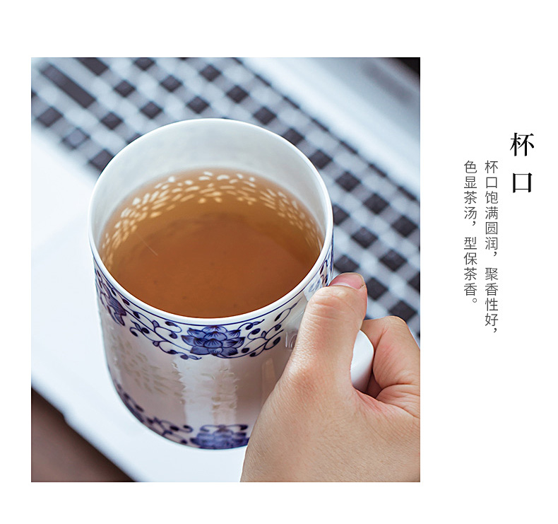 Hand - made bound lotus flower blue and white and exquisite ceramic cups with cover retro office cup household glass tea tea cup