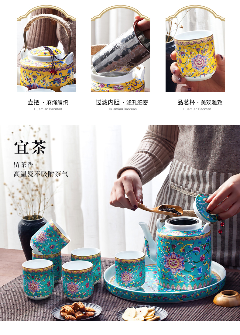 Cool ceramic kettle pot set home old archaize high - temperature large capacity of the teapot colored enamel kettle