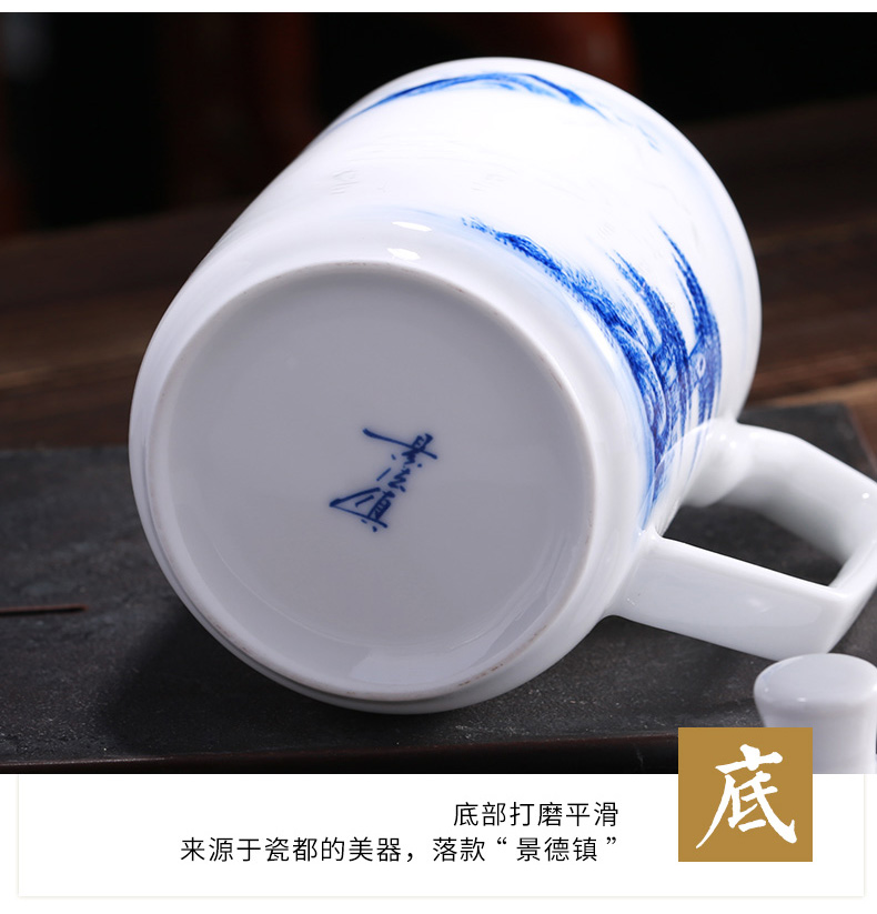 Jingdezhen glaze under the blue and white and exquisite hand - made ceramic cups with cover tea tea cup cup home office