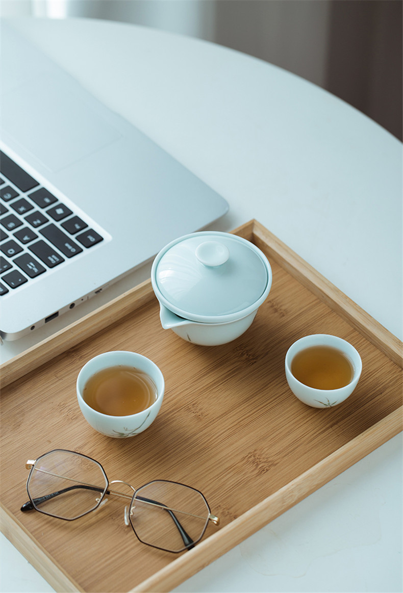 Jingdezhen single tourism kung fu tea sets, small portable is suing travel pure hand - made crack cup a pot of two cup