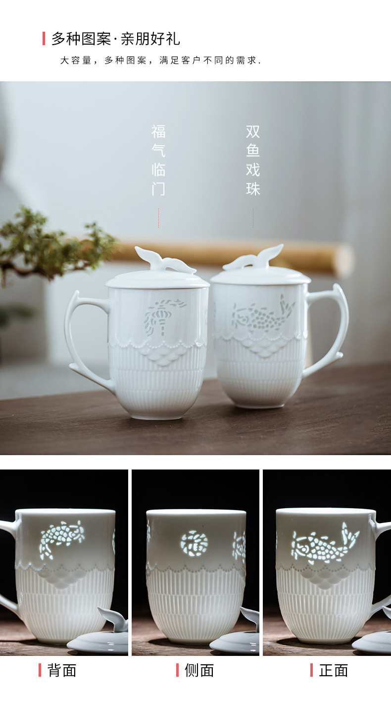 Jingdezhen ceramic cups lid mark a glass office make tea cup home child hollow out and exquisite porcelain cups