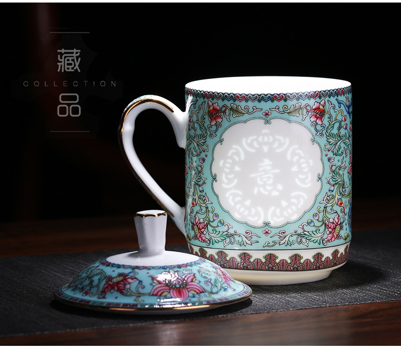 Jingdezhen colored enamel and exquisite tea business meeting office cup ceramic paint mark cup with cover of water glass