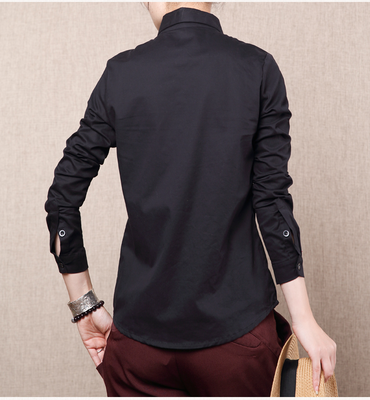 Yiyi Jiangnan 2018 xuân mới cotton trắng tay áo dài Cổ áo vuông cổ dài phần chuyên nghiệp mặc nữ K537 áo sơ mi nữ sọc
