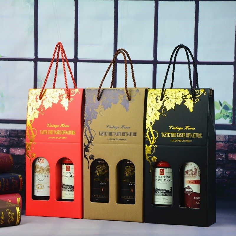 Red Wine Packing Bag Box Upscale Gift Box Gift Handbags Sub single branch Double Wine Cardboard Box 2 clothes