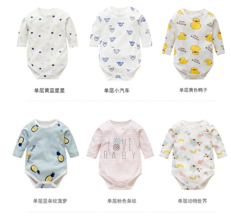 Quần áo trẻ em Xiêm dài tay cotton thiết kế túi bụng phù hợp với quần áo tam giác quần áo sơ sinh mùa thu và mùa đông nam nữ quần áo trẻ em bodysuit chất nỉ bông hàn quốc