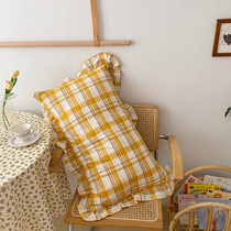 ins Wind retro plaid cotton water washing cotton pillowcase ruffle girl heart pillow case single cotton pillow case