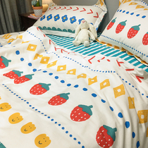 Cotton cute strawberry four-piece Net Red Girl heart quilt cover sheets cotton Princess wind three-piece set bedding