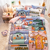Cotton cute cartoon 4 four-piece set ins Wind cotton quilt cover sheets people childrens bedding dormitory three-piece set