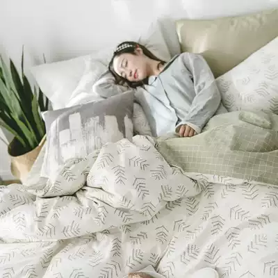 ins Mori leaves cotton 4 four-piece Korean pastoral bedding Nordic simple cotton student three-piece set