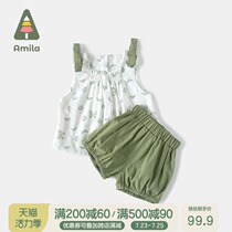 Baby summer suit female 2021 new 1-3 years old children 0 girls Korean version of clothes 2 baby summer two-piece set