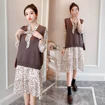 2021 autumn suit fashion vintage floral pregnant woman two-piece long temperament tide mom dress long sleeve skirt