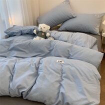ins simple Korean blue pure color small fresh bed four piece suite bed is set 4 piece of bed bed bedding dorm set