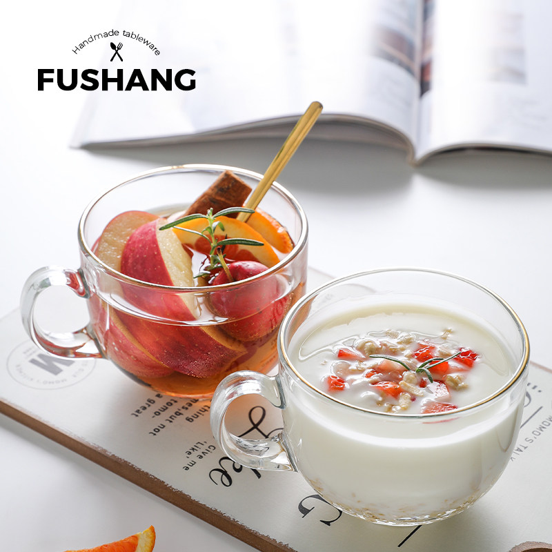 Thicken gold side glass oats milk cup breakfast cup large yogurt cup coffee cup dairy cup big belly cup