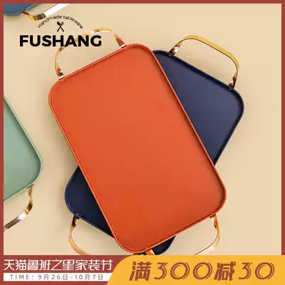 Household light luxury living room metal tray rectangular dinner plate tea cup fruit tea tray cosmetics storage tray