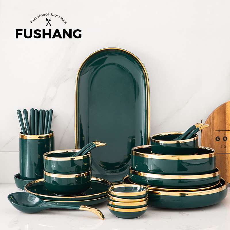 Light Extravagant Dish Suit Home Rice Bowls Personality ceramic cutlery Phnom Penh soup bowls Salad Bowls Chopstick Steak Plate Combinations