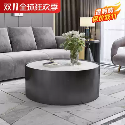 Coffee table round simple modern living room rock plate stainless steel marble black titanium metal minimalist style garden coffee table