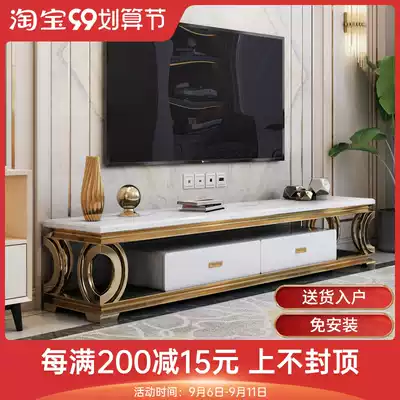 Light luxury marble TV cabinet coffee table combination modern simple living room large and small apartment stainless steel floor cabinet tea table