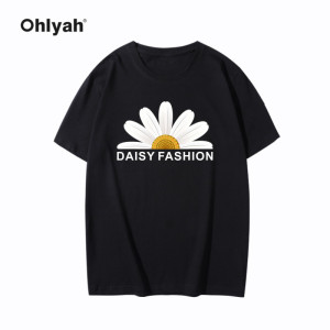 Ohlyah情侣装夏装潮牌小雏菊短袖t恤女ins潮黑色宽松韩版纯棉上衣