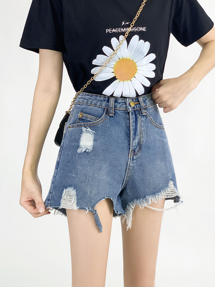 Summer new plus size denim shorts women's loose and thin wide-leg hot pants high waist Korean version of the fat sister student tide