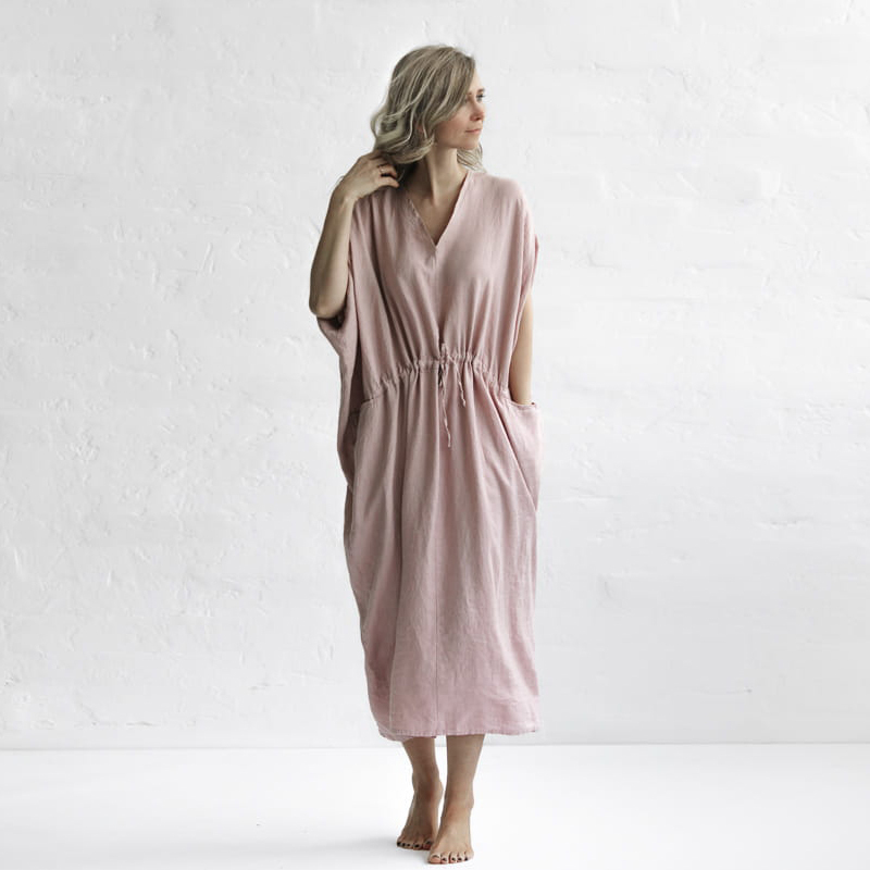 Seaside Tones Linen Dress for Women 2026 Summer Style Loose Casual Cotton and Linen Waist-Cinching Sleeveless Long Dress