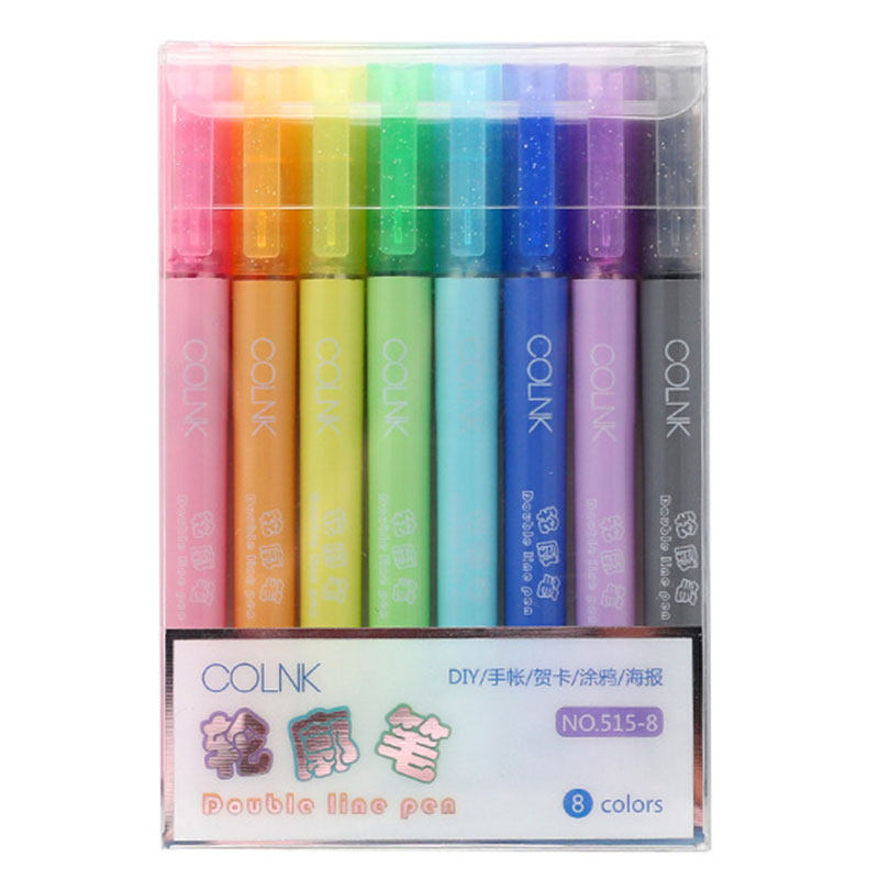 Handbill Bicolor Contour Pen Shake Tone Color Shiny Color Shiny Double Wire Pen Hand Ledger Diy Fluorescent Marker Pen Student Use